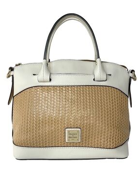 Dooney & Bourke Beacon Smooth Leather Woven Embossed Domed Satchel Bag White